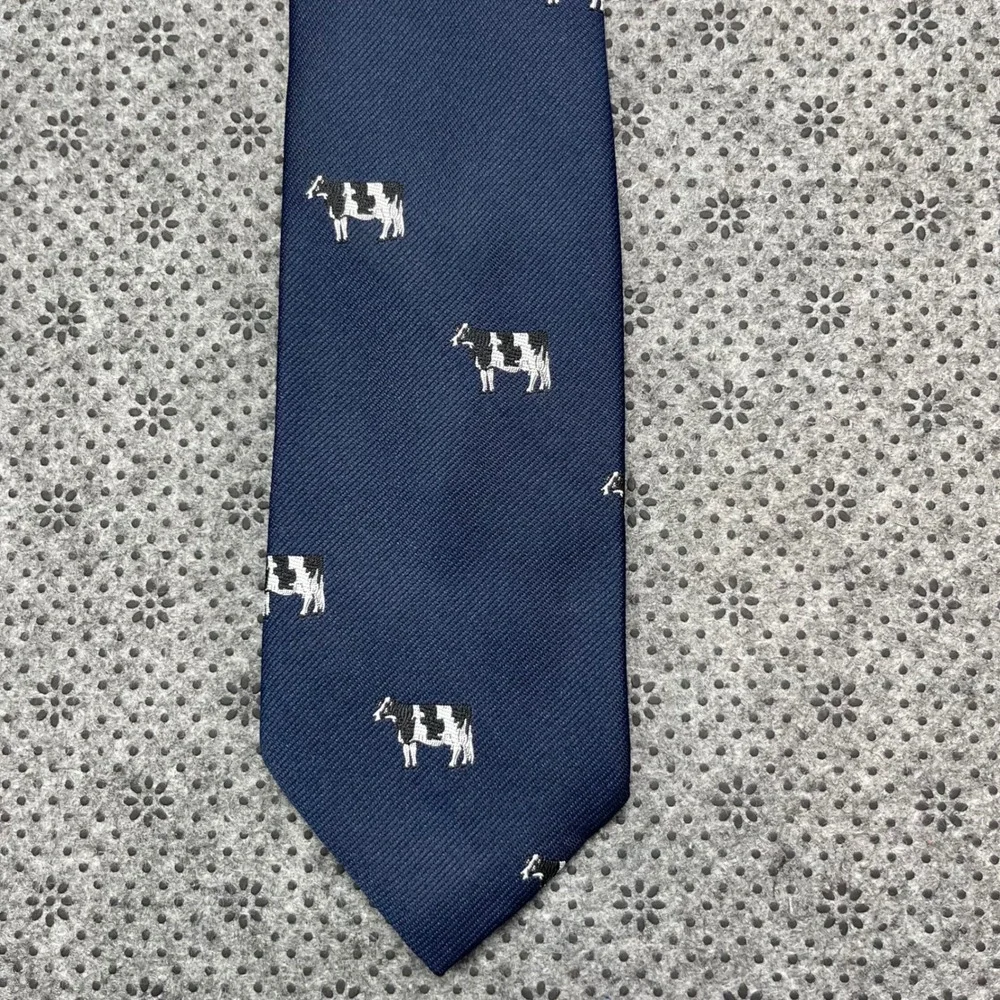 Schreter Mens Navy Holstein Cow Embroidered Novelty Tie Pennsylvania Made USA